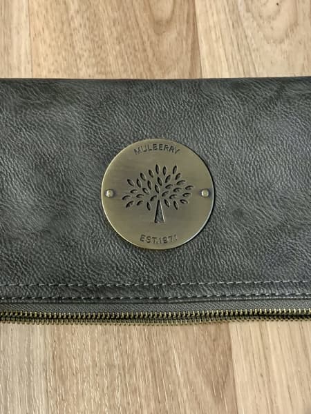 mulberry leather fold over small handbag slate colour shoulder strap
