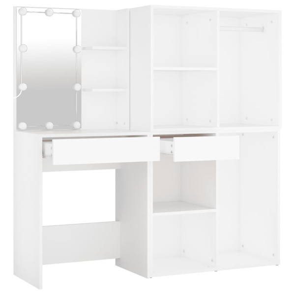 LED Dressing Table with 2 Cabinets White Engineered Wood62863838718337113