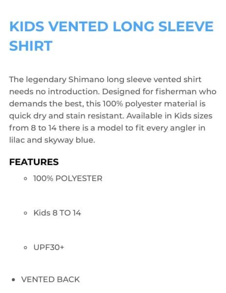 Shimano Kids' Vented Shirt Skyway