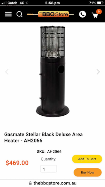 OUTDOOR PATIO SPACE GAS HEATER..LARGE 1800mm GASMATE..NEAR NEW..VGC !!630195379532831113