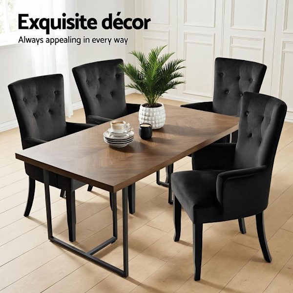 2x Dining Chairs Velvet French Provincial Armchair Black62864722587777114