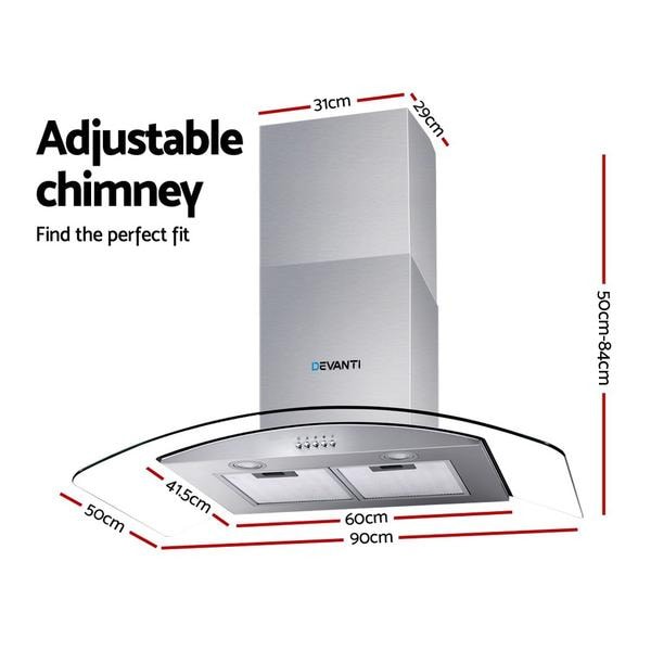 Range Hood 900mm Rangehood Kitchen Stainless Glass Canopy 90cm63016484251009113