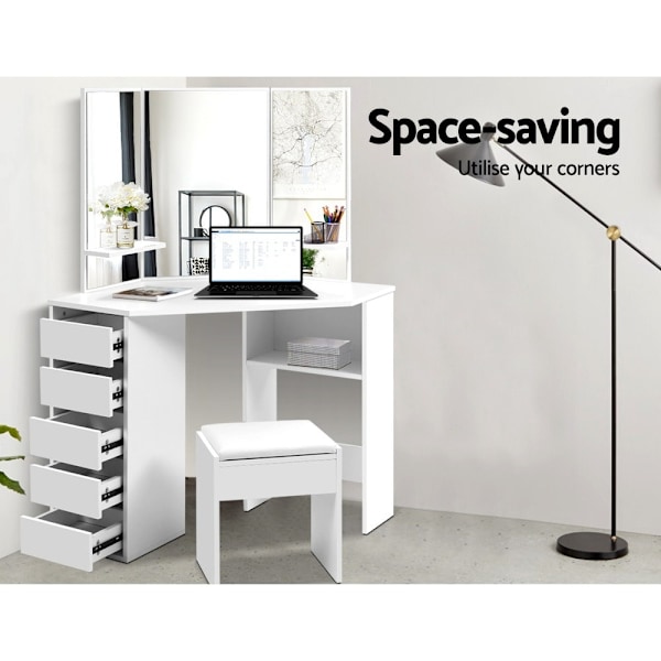 Dressing Table Stool Set Corner 5 Drawers White62863839268227114