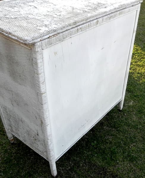 Vintage Painted Cane Cabinet With 4 Drawers And Door Cupboard63437624710914114