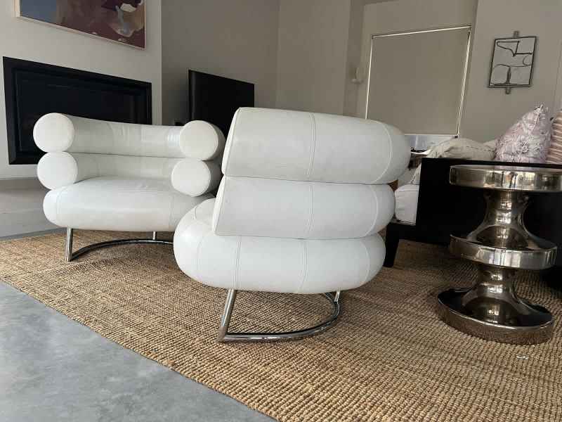 Pair of white leather Bibendum Armchairs by Classicon Eileen Gray 62863407092609112