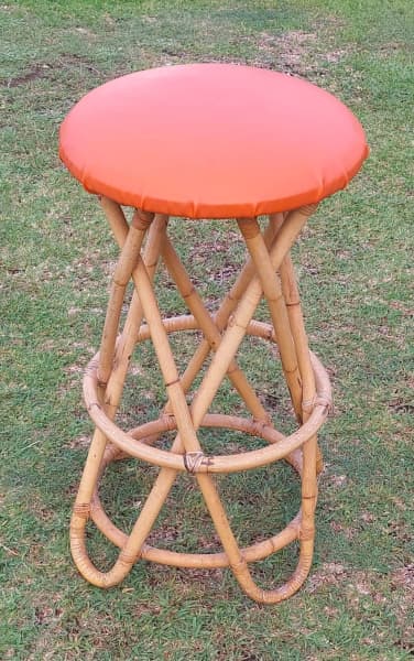 Vintage Retro Rattan Kitchen Bar Stool With Orange Seat62863383455747112