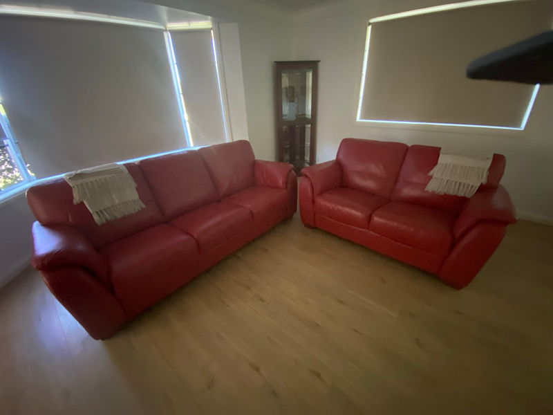 Red leather lounge - 3 seater with a 2 seater62863376254850113