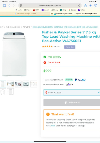 7.75-KG FISHER AND PAYKEL WASHING MACHINE 63013785899779113