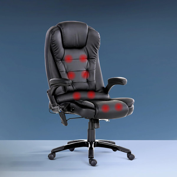 8 Point Massage Office Chair Heated Seat Recliner PU Black62863837966978114