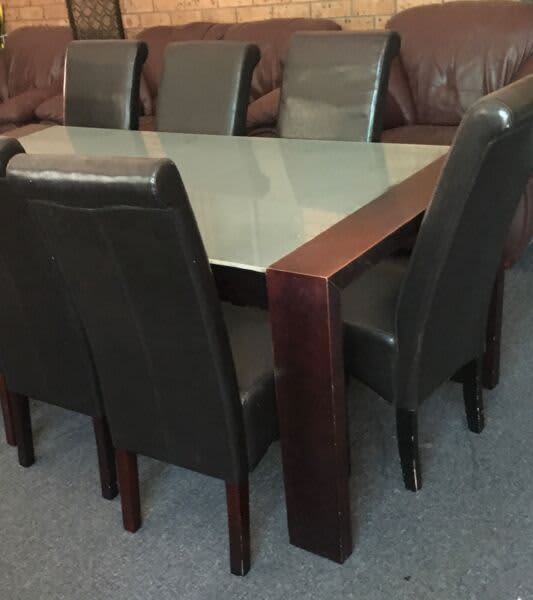 Dining Table HUGE 2m x 1m Solid Timber & removable Frosted Glass Top 62863380183682111