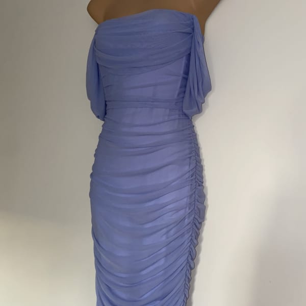 Ready And Ruched Mesh Midi Dress - Blue