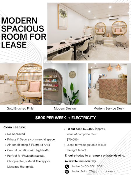 Spacious DA approved commercial room for lease.62995658351745112
