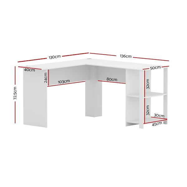 Computer Desk Shelf L-Shape White 136CM62863840374529113