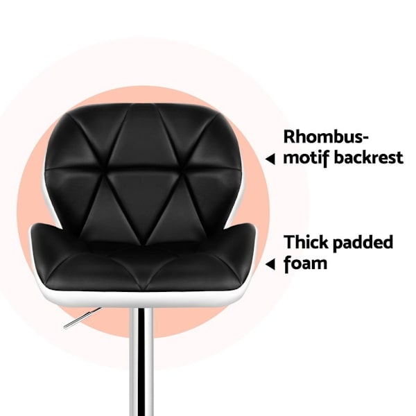 4x Bar Stools Gas Lift Padded Leather Black & White62863409583617114