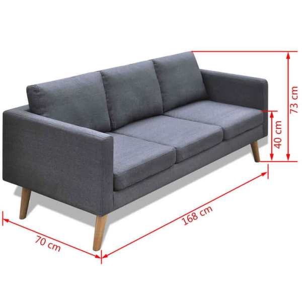 Sofa 3-Seater Fabric Dark Grey62863408421379113
