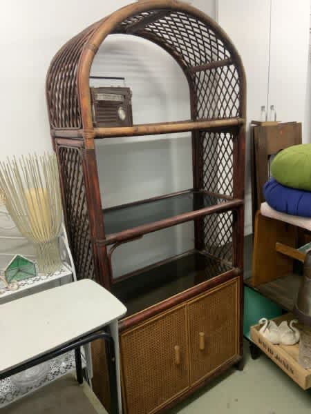 MCM  Bamboo Rattan Cane Glass Hutch Cupboard Room Divider  Bookshelf628633815936021118