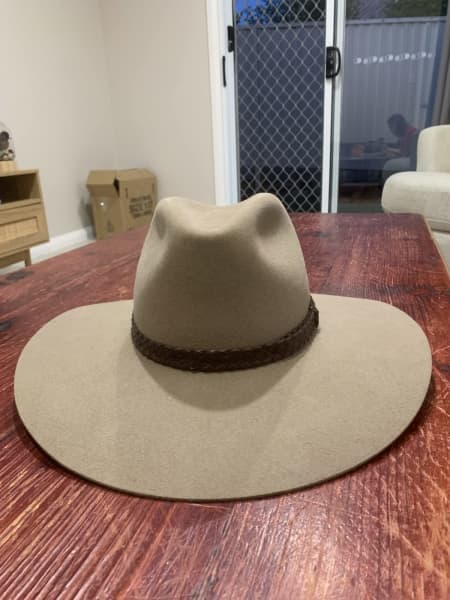 VTG Akubra Western Cowboy Hat Snowy River Crocodile Band Fur Felt Grey 55 6  7/8