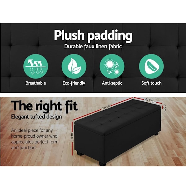 Storage Ottoman Blanket Box 97cm Linen Black62863410389889114
