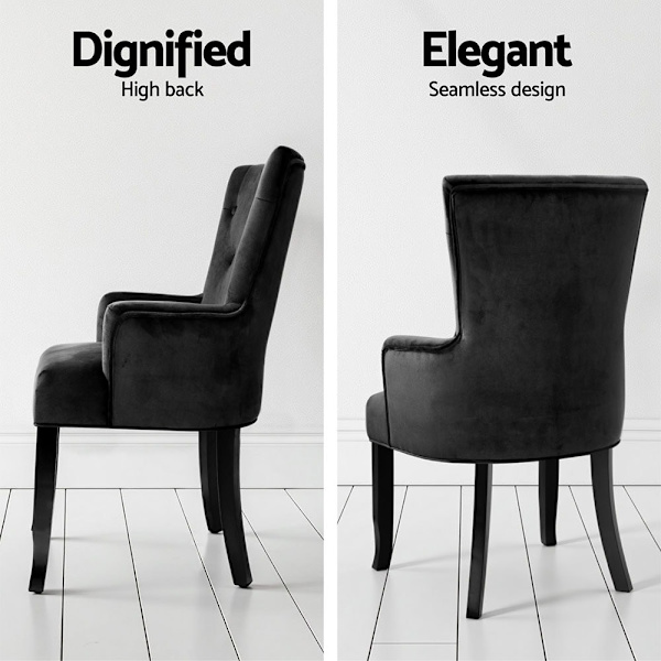 2x Dining Chairs Velvet French Provincial Armchair Black62864722587777113