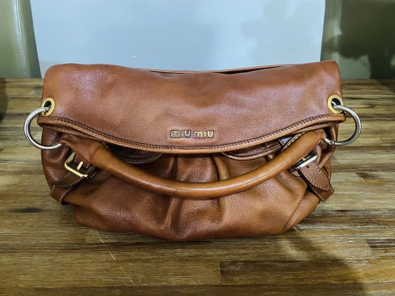 Authentic Miu Miu Bauletto Nappa Old Vintage Leather Tote Crossbody Bag