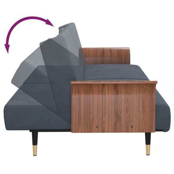Sofa Bed with Cup Holders Dark Grey Velvet62863383285763111