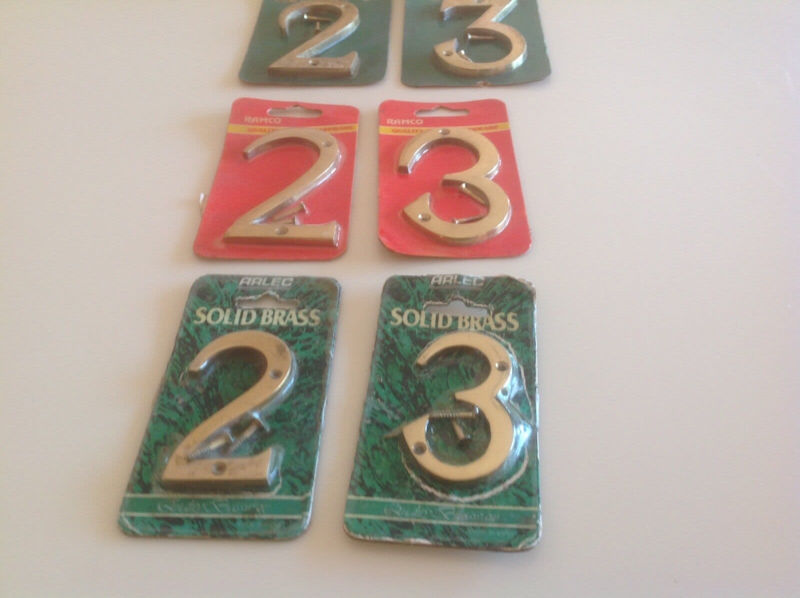 SOLID BRASS NUMBERS. BRIC AND BRACK $ 5.00 EACH  CLEAN UP TIME630084799336991117