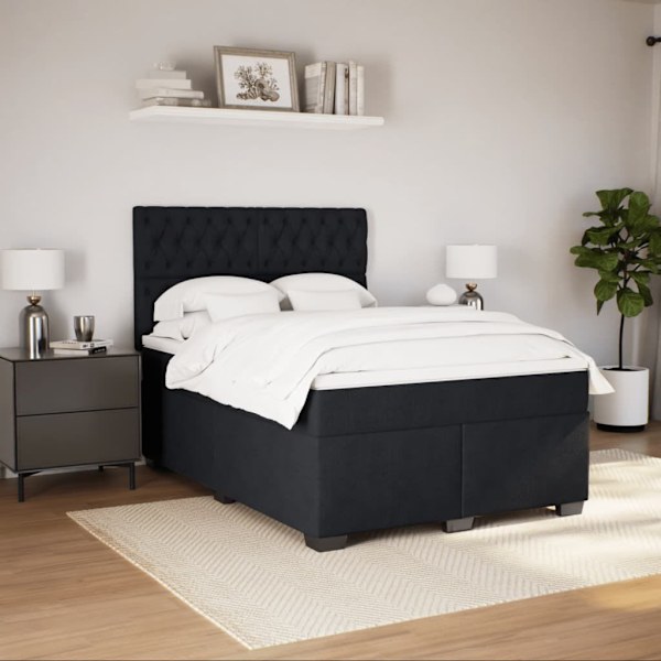 Box Spring Bed with Mattress Black Double Velvet62866849492739112