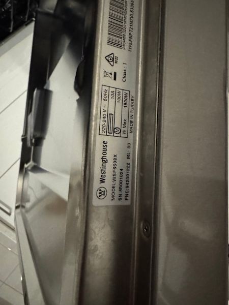Westinghouse dishwasher 63442101619073114