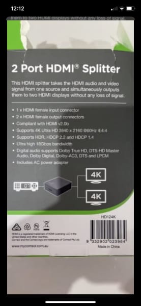 Comsol 2 Port 4K HDMI Splitter