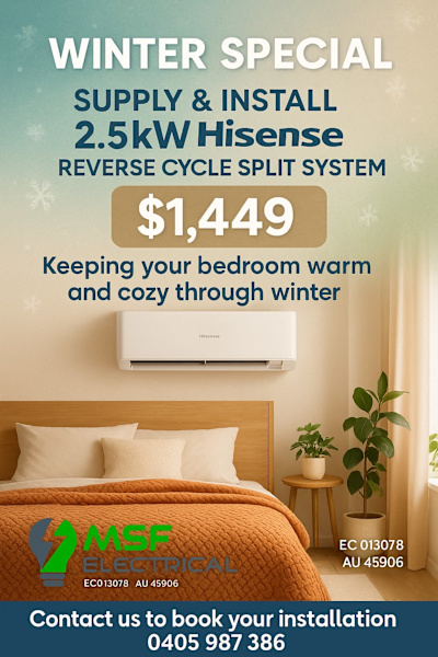 Supply and Install 2.5kw Hisense Reverse Cycle Split System63014709399298115