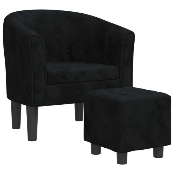 Tub Chair with Footstool Black Velvet62863408939394111