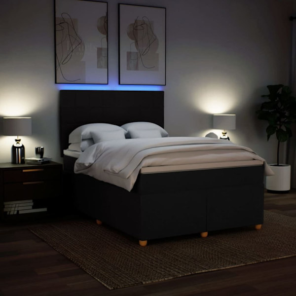 Box Spring Bed with Mattress Black Double Fabric62863838528514114