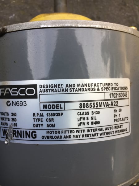 BRIVIS DUCTED GAS HEATER FAN MOTOR-250WTS-MOD-808555MVA-A22.63016060001666111