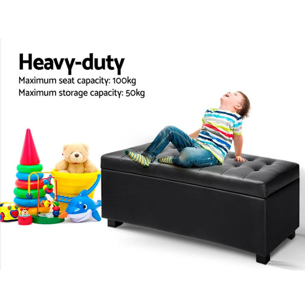Storage Ottoman Blanket Box 97cm Leather Black62863378916227114