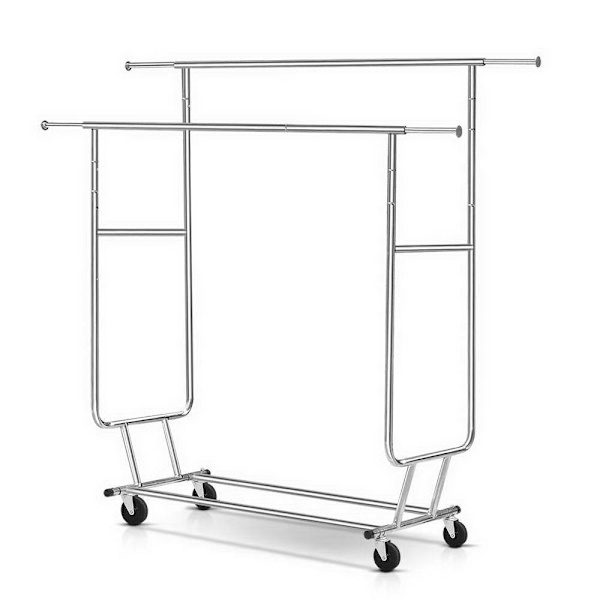 Clothes Rack Airer Double Rail Coat Stand Adjustable Hanger62863839097730114