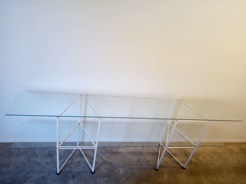 1980’s POST MODERN VINTAGE GLASS METAL 2 SHELF SIDE TABLE62863412271361111