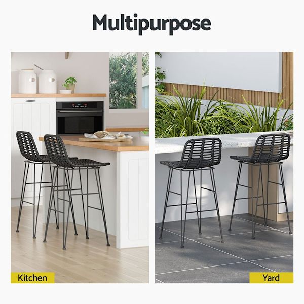 2x Outdoor Bar Stools Rattan Black62863839219841112