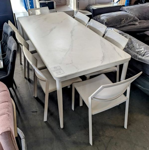 NEW 9CS DINING SET WITH GLASS TOP + MATCHING CHAIRS-$3299628634123136011127