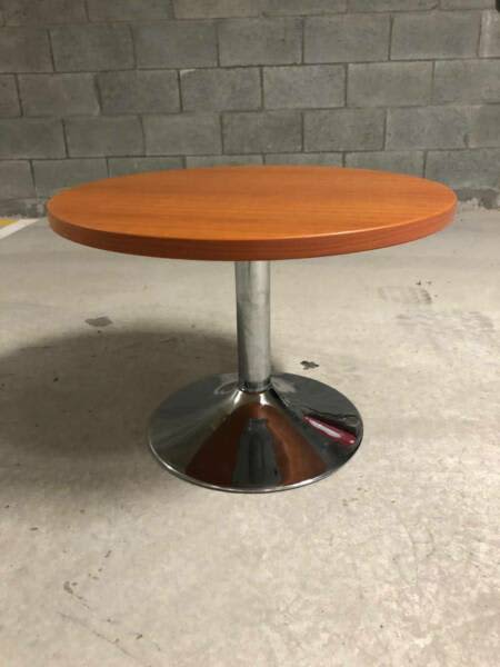 Coffee Tables - round timber top chrome pedistal low style628634126606091121