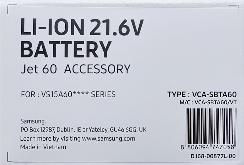Genuine Samsung Jet 60 Stick Vacuum VCA-SBTA60 21.6V Battery63016487323139113