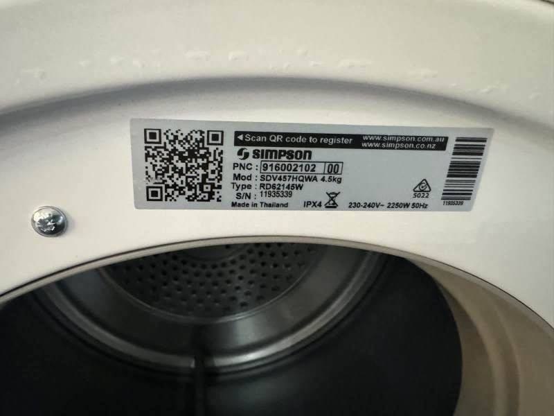 Simpson 4.5kg vented dryer63022180049283114
