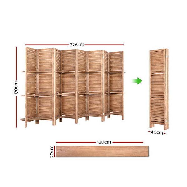 8 Panel Room Divider Screen 326x170cm Shelf Oak62863410284417111