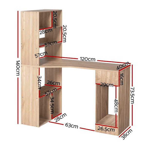 Computer Desk Bookshelf Drawer Cabinet Oak 120CM62863409548930114