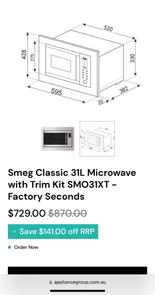 Smeg microwave SMO31XT63021730315778111
