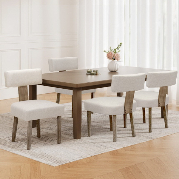 Dining Chairs Set of 4 Linen Fabric Wooden Beige62863839201409114