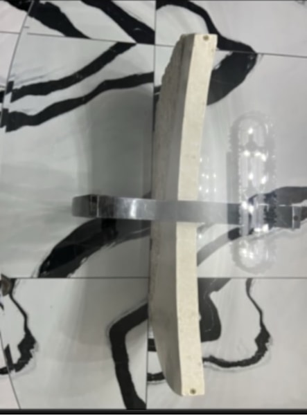 Dining table - black marble & Rock base, thick tempered glass top $38062863413083394112