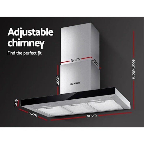 Range Hood 900mm Rangehood 90cm Stainless Steel Glass Kitchen Canopy63016484139778111