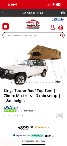 Kings Tourer Roof Top Tent, 70mm Mattress, 3 min setup