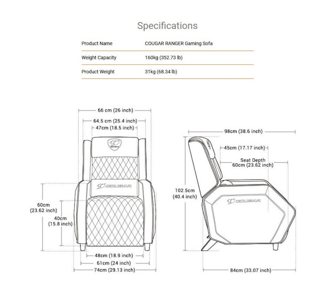 Cougar sofa for gaming recliner 62863378641154112