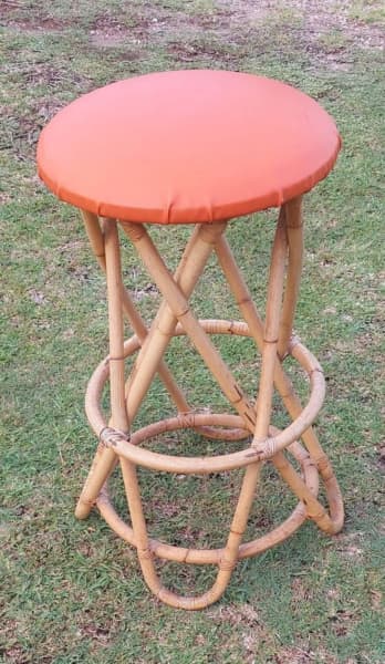 Vintage Retro Rattan Kitchen Bar Stool With Orange Seat62863383455747111